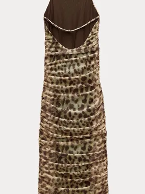 Zara Brown and Tan Leopard Halter Dress thumbnail 3