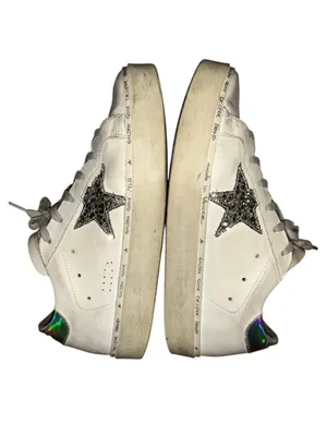 Golden Goose Hi Star White Leather Glitter Star Mirror Heel Shoes Sneakers Sz 39 thumbnail 2