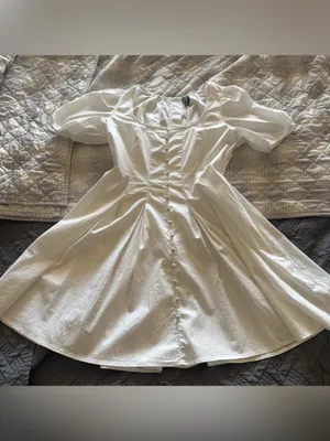 Scoop Women’s Button Front Mini Dress with Puff Sleeves Size M White Size M thumbnail 6