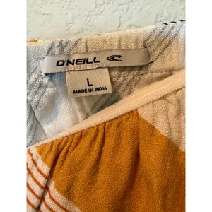 O’Neill Koia Strapless Midi Dress White Mustard Stripe Boho Beach Slit Size L thumbnail 5
