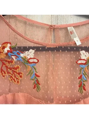 Women's Large Coral Embroidered Swiss Dot Mesh Boho Dress thumbnail 13