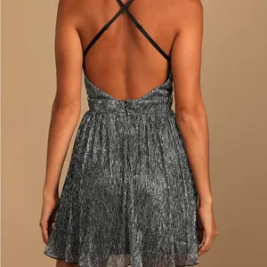 Lulus | Make Your Acquaintance Silver Metallic Dress thumbnail 3