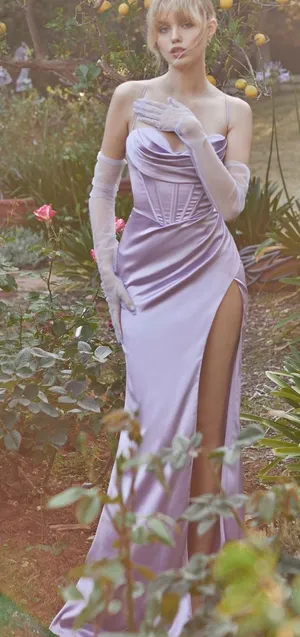 Cinderella Divine Ladivine 7483 Lavender Purple Satin Corset Maxi Dress Size 6 thumbnail 1