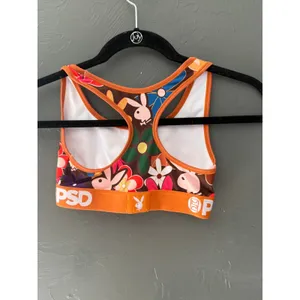 PSD Playboy Floral Sports Bra Womens Small Orange Brown Racerback Bralette Bunny thumbnail 3