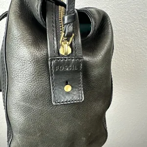 Fossil Emma Satchel Crossbody Leather Purse Handbag Two Tone Black Charcoal Gray thumbnail 5