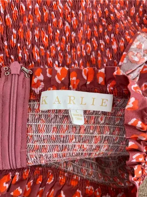 Karlie Smocked Poplin Midi Dress Prairie ruffle Red Leopard Print Size Large thumbnail 4
