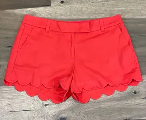 J.Crew Size 6 Orange Linen‑Cotton Scalloped Hem Shorts thumbnail 1