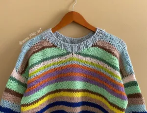 hand knit striped funky fun multi colored oversized sweater Blue Size M thumbnail 3