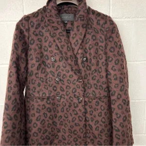 NEW Sz XS Wmns Ann Taylor Cheetah Print Double Breasted Chesterfield Coat 541103 thumbnail 4