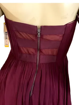 Alice & Olivia Burgundy Silk Chiffon Strapless "Mckell" Dress (10) thumbnail 7