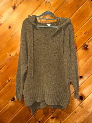 Aerie chenille chunky knit brown green oversized hoodie sweater thumbnail 2