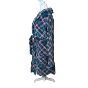 Victoria's Secret Cozy Short Plush Bath Robe Green Pink Plaid Medium/Large thumbnail 6