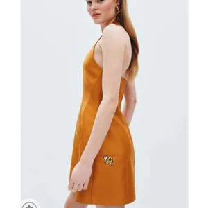 Romy Copper Halter Mini Cocktail Dress MEDIUM Satin Party Backless Designer $310 thumbnail 3