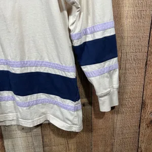 Victoria's Secret PINK Long Sleeve Campus Tee Purple Navy Stripe Small Dog Logo thumbnail 2