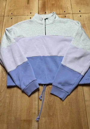 American Eagle Quarter‎ Zip Pullover Grey Purple Lavender Women's Medium thumbnail 1