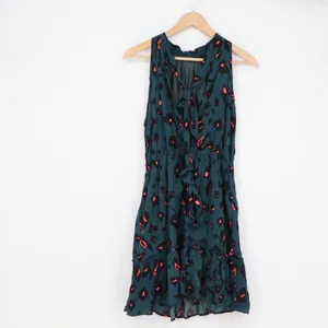 BTFBM Teal Animal Print Halter Mini Dress Sleeveless Ruffle Hem Small thumbnail 4