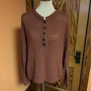 American Eagle Rust Henley Sweater | Lightweight Knit Long Sleeve thumbnail 5