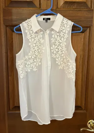 Sheer White Floral Blouse Tank thumbnail 1