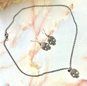 Silver tone skeleton necklace and earrings set Silver thumbnail 1
