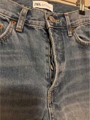 Zara Light Blue High-Waisted Straight Leg Jeans thumbnail 2