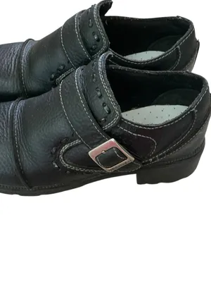 Milwaukee motorcycle women’s biker shoes black leather grunge buckle & stitching thumbnail 3
