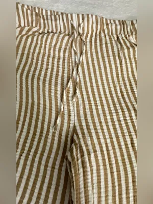 LAKE Wide Leg Striped Linen-Blend Pants — Beige & White thumbnail 5