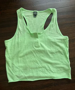 Wild Fable Neon Green Racerback Tank Top with Buttons and Raw Hem Size S thumbnail 1