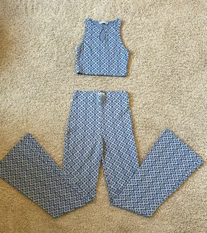 Hollister Social Tourist Blue Boho Western Crop Top Flare Pant Set thumbnail 1