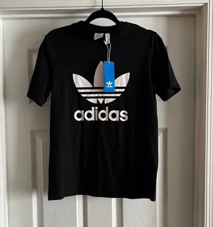 NWT adidas Black Tee with White Trefoil Logo thumbnail 1
