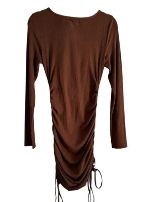 Princess Polly Brown Neive Long Sleeve Ribbed Ruched Mini Dress Size 6 thumbnail 5