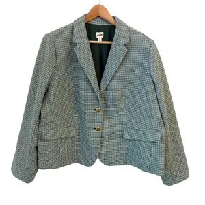 J Crew Schoolboy Blazer Womens 24 Wool Blend Green Plaid Houndstooth Preppy Gold thumbnail 1