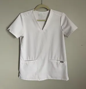 FIGS White V-Neck Scrub Top Sz XS thumbnail 1