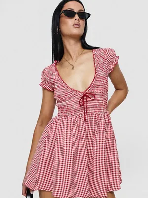 Princess Polly Wescott Red Gingham Romper Playsuit - Size 4 - EUC thumbnail 1