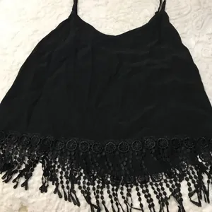 Faithfull the Brand Black Spaghetti Strap Top with Fringe thumbnail 2