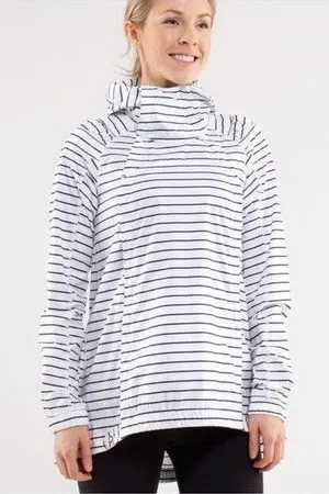 Lululemon Spring Jacket Pack & Go Pullover Quiet Stripe White Navy Women 4 Run thumbnail 1