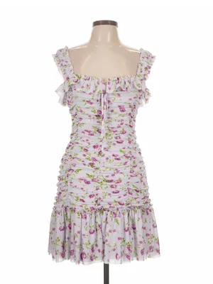 NWT Anthropologie Sleeveless Square-Neck Ruched Mini Dress purple floral Large thumbnail 3
