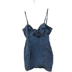 EB Luxe Spaghetti Strap Rosette Denim Mini‎ Dress Size Large Blue thumbnail 6