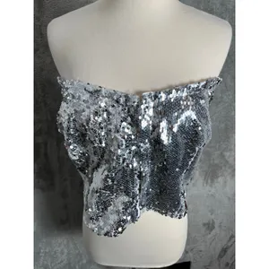 PrettyLittleThing Silver Sequin Corset Top Strapless Hook & Eye Bustier 22‎ New thumbnail 2