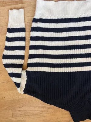 Emerson Fry CAROLYN FUNNEL NECK SWEATER - NAVY COLORBLOCK STRIPE ORGANIC sz S thumbnail 5