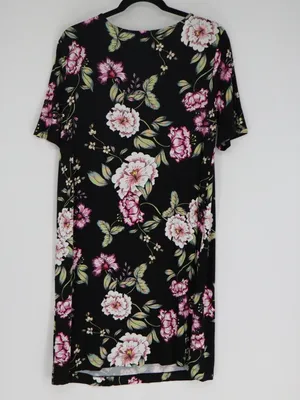 Yumi Kim Floral Dress XL Black Pink Multicolor Short Sleeve Stretch Mini Stretch thumbnail 9