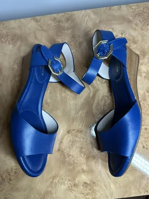Cole Haan Grand.OS Blue Leather Ankle Strap Wedge Sandals Size 6B thumbnail 5
