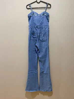 West Of Melrose Denim Flare Jumpsuit Size S thumbnail 4