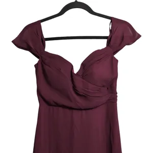 Birdy Grey Wine Off Shoulder Pleated Bodice Evening Gown Dress Wedding Size XS thumbnail 2