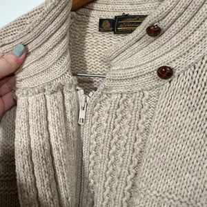 Vintage 100% Wool Sweater Eddie Bauer Tan Zip-Up Cardigan Pockets Size Medium thumbnail 5