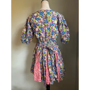 MELLODAY Whimsi boho cottage Mixed Puff‎ Sleeve Mini Dress Multi dainty floral blue M Red thumbnail 3