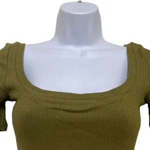 Revolve n:Philanthropy Ribbed Bodysuit Olive Green Square‎ Neck Thong NWT Small thumbnail 3