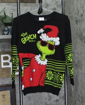 NWT The Grinch Long Sleeve Ugly Christmas Knit Sweater Black Multi L thumbnail 1