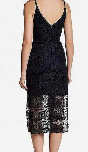 Betsey Johnson Navy Blue Lace Midi Dress - Sheer Scalloped Hem Size 6 thumbnail 2
