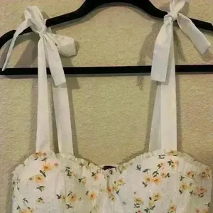 White with yellow floral mini dress, sweetheart, boho, festival, cottagecore thumbnail 2