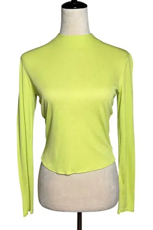 FNR Lime Green‎ Long Sleeve Mock Neck Cropped Top M | Y2K Dopamine Made in USA thumbnail 1